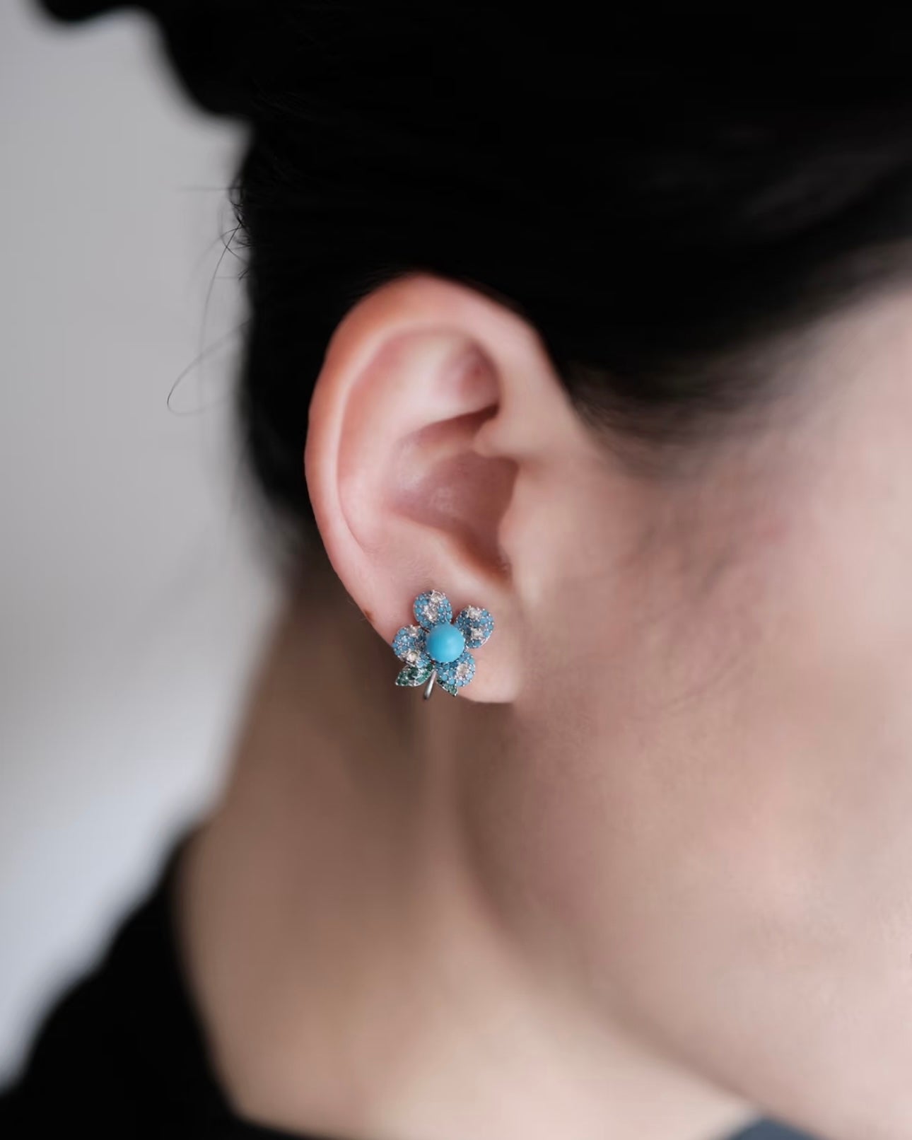 High-Porcelain Blue Turquoise Pavé Earrings | Artisan Cluster Studs