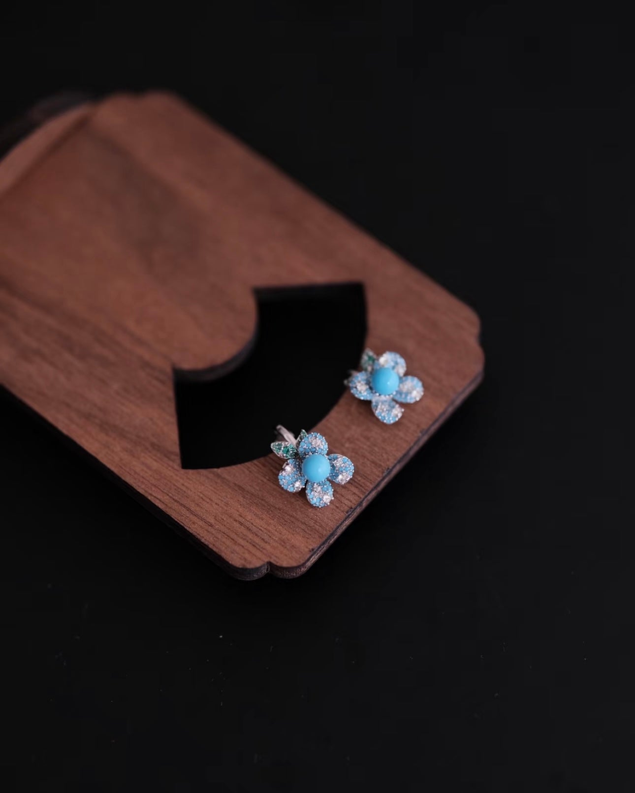 High-Porcelain Blue Turquoise Pavé Earrings | Artisan Cluster Studs