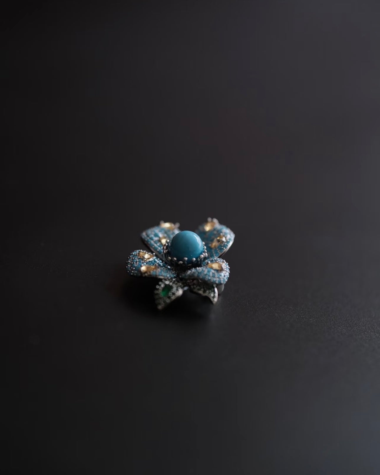 Luxury "High-Porcelain" Blue Turquoise Blossom Brooch | Super Heavywork Artisan Jewelry