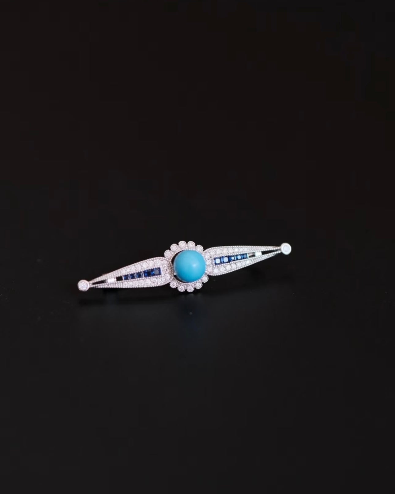 Artisan High-Porcelain Blue Turquoise "Linear Blossom" Brooch | 8mm Masterpiece