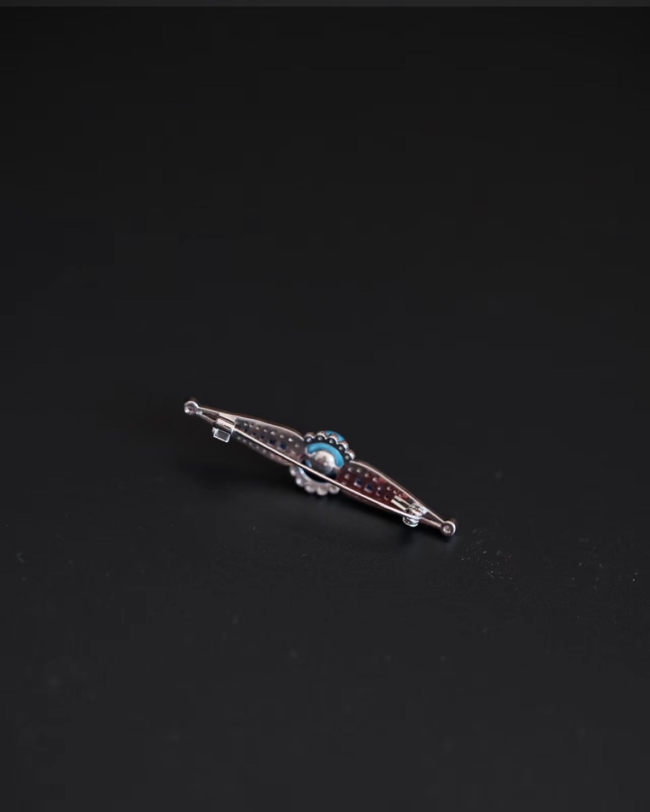 Artisan High-Porcelain Blue Turquoise "Linear Blossom" Brooch | 8mm Masterpiece