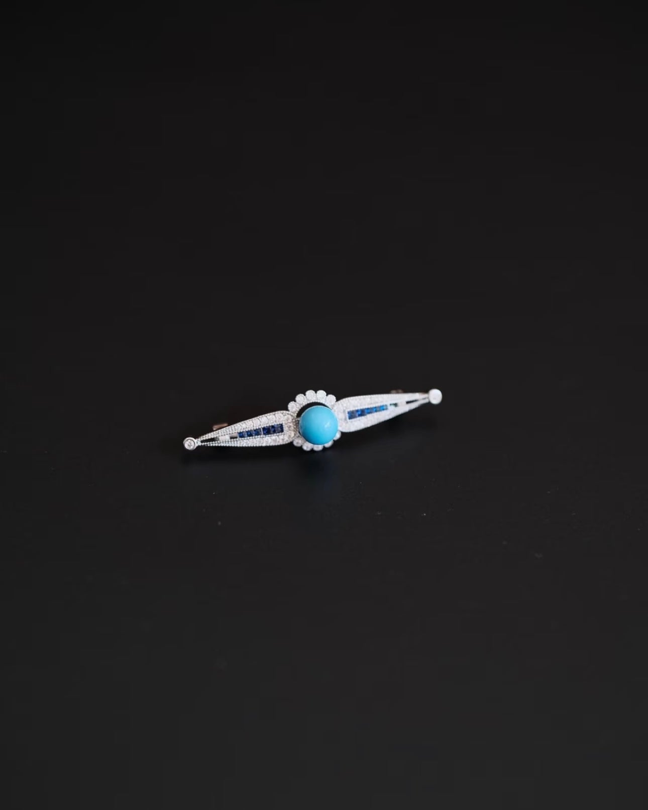 Artisan High-Porcelain Blue Turquoise "Linear Blossom" Brooch | 8mm Masterpiece