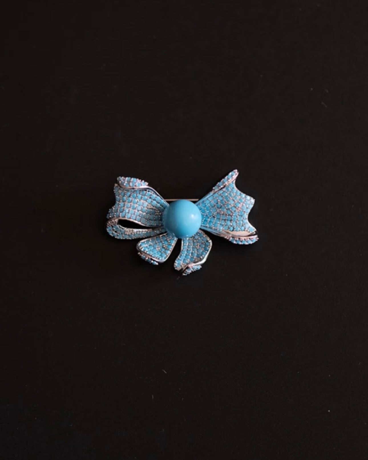 10mm High-Porcelain Blue Turquoise "Royal Bow" Brooch | Ultra-Heavywork Pavé