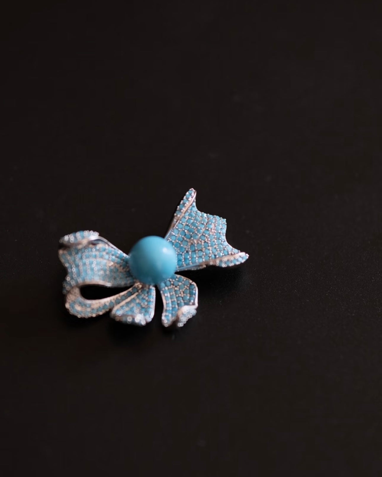 10mm High-Porcelain Blue Turquoise "Royal Bow" Brooch | Ultra-Heavywork Pavé