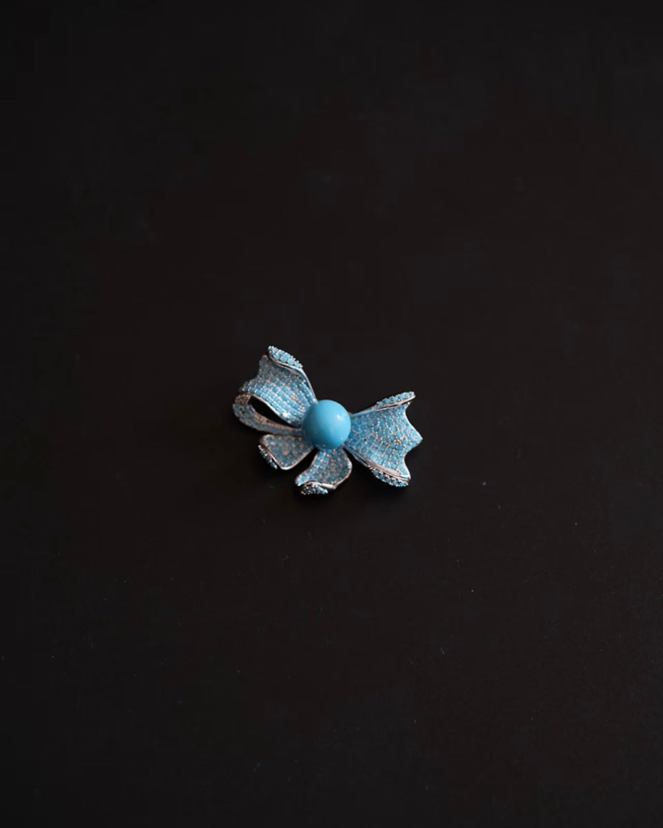 10mm High-Porcelain Blue Turquoise "Royal Bow" Brooch | Ultra-Heavywork Pavé