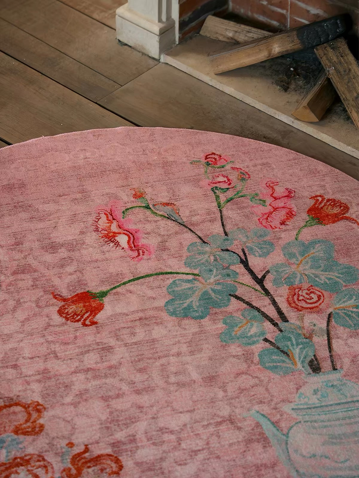Vintage Butterfly and Blossom Round Rug – A Romantic Bloom of Timeless Elegance