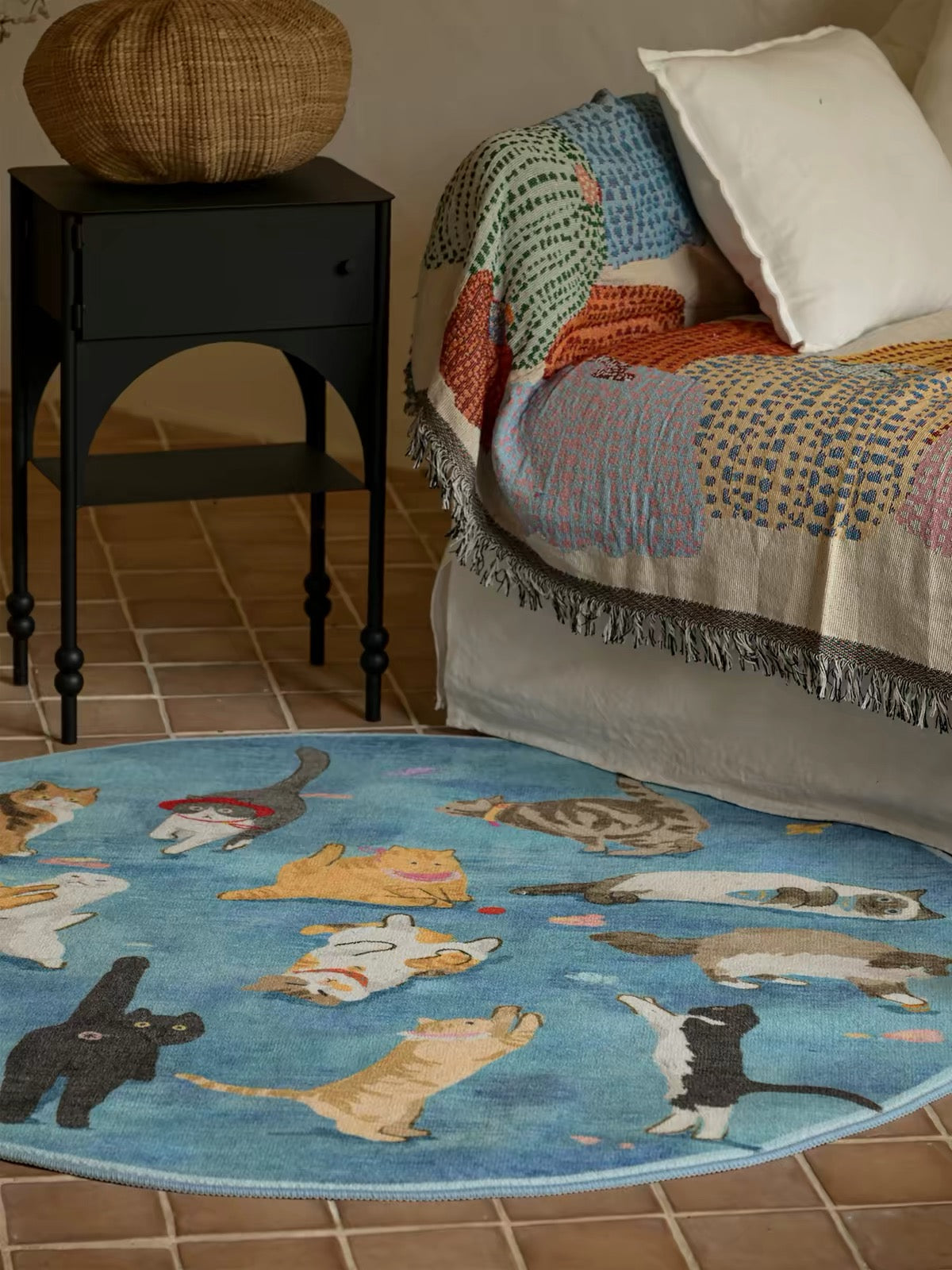 Dopamine Cat Round Rug – A Playful Haven of Comfort and Charm
