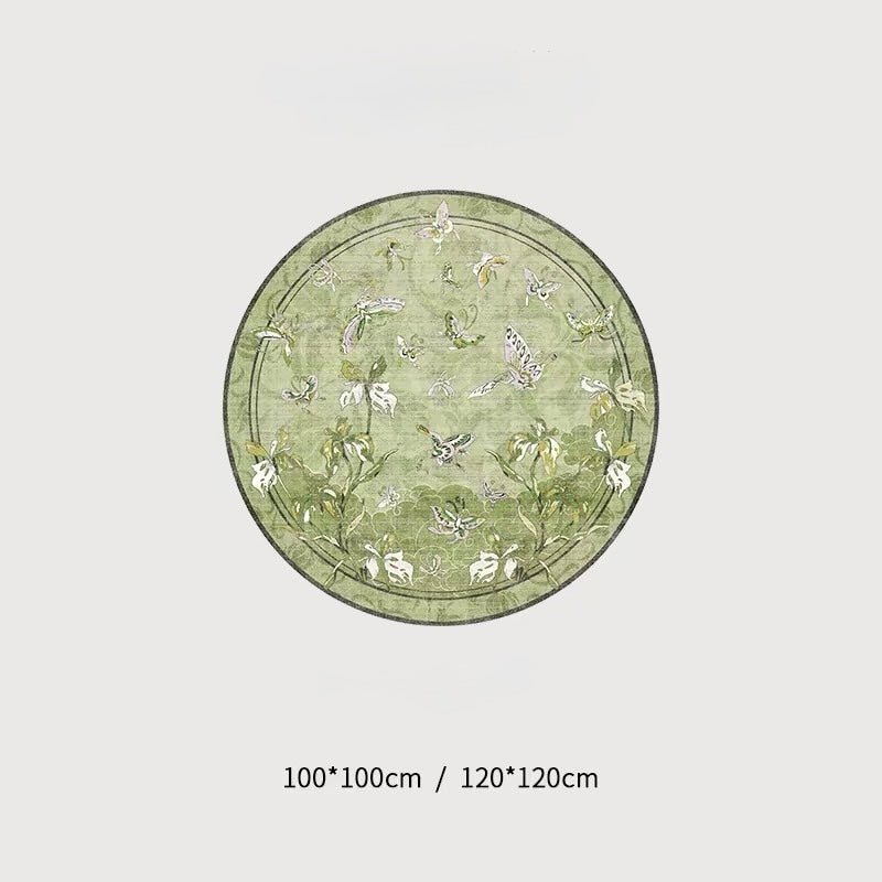 Vintage Butterfly and Iris Round Rug – A Timeless Garden in Bloom
