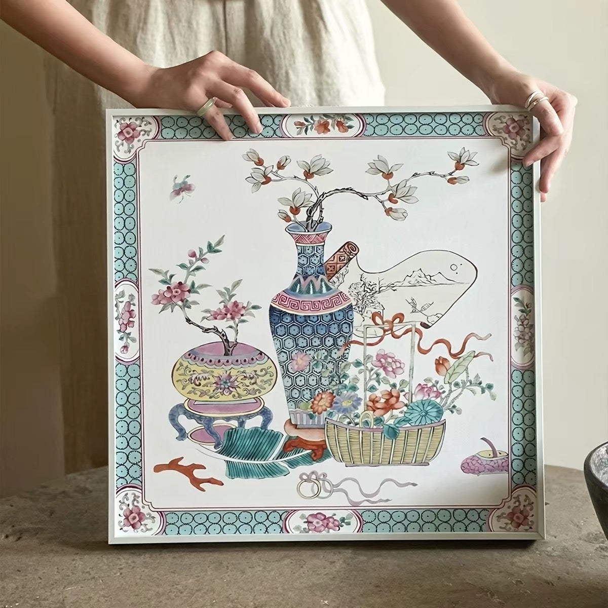 Vintage Oriental Collection Wall Art – "Prosperity Vase" and "Butterflies Among Blossoms"