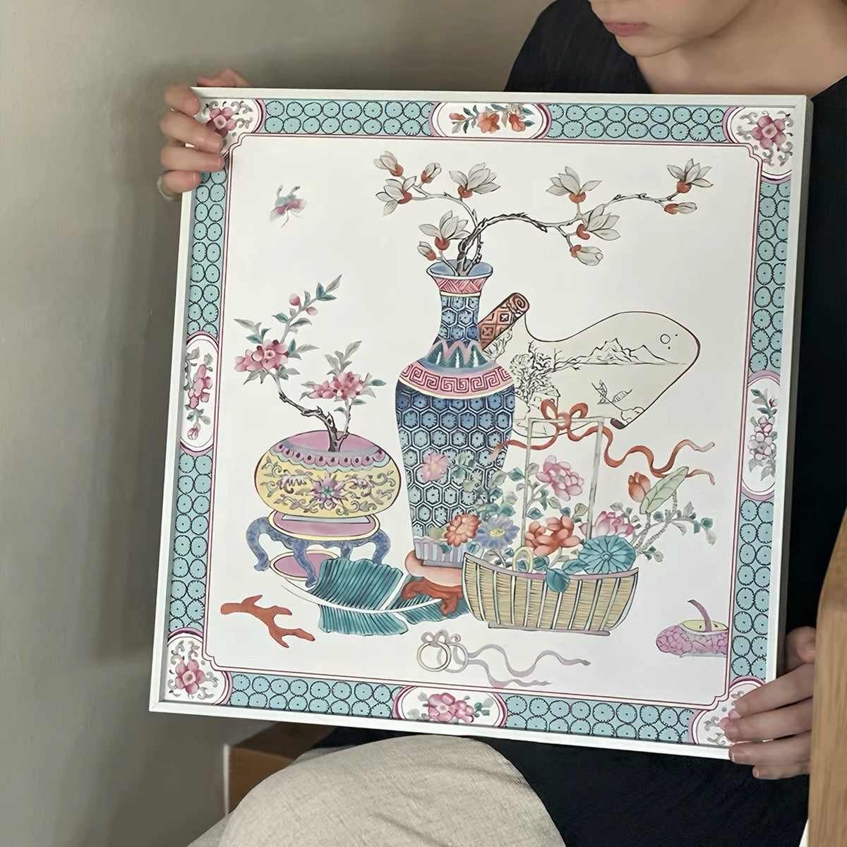 Vintage Oriental Collection Wall Art – "Prosperity Vase" and "Butterflies Among Blossoms"