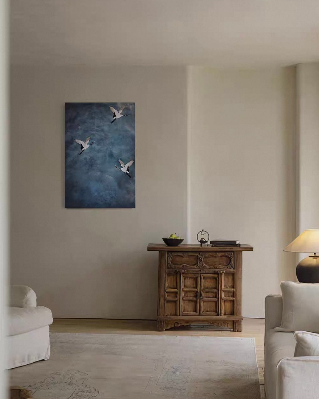 Three-Dimensional Crane Embroidered Canvas Art – A Symbol of Grace and Longevity