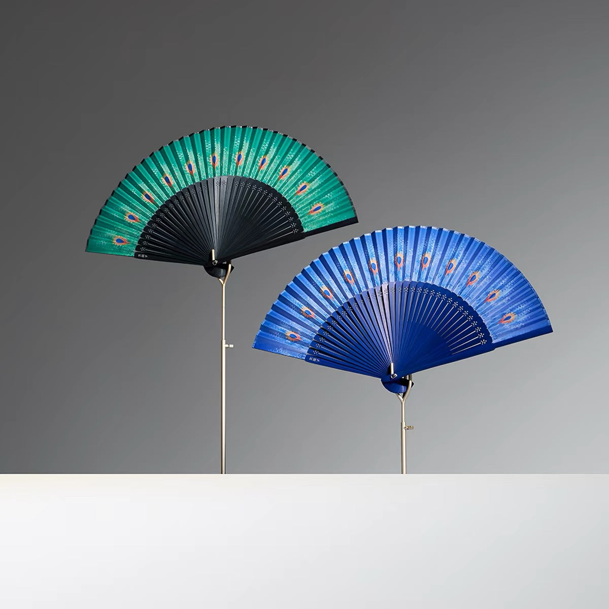 Handcrafted Silk Folding Fan – Peacock Feather Collection | Personalized Gift Edition