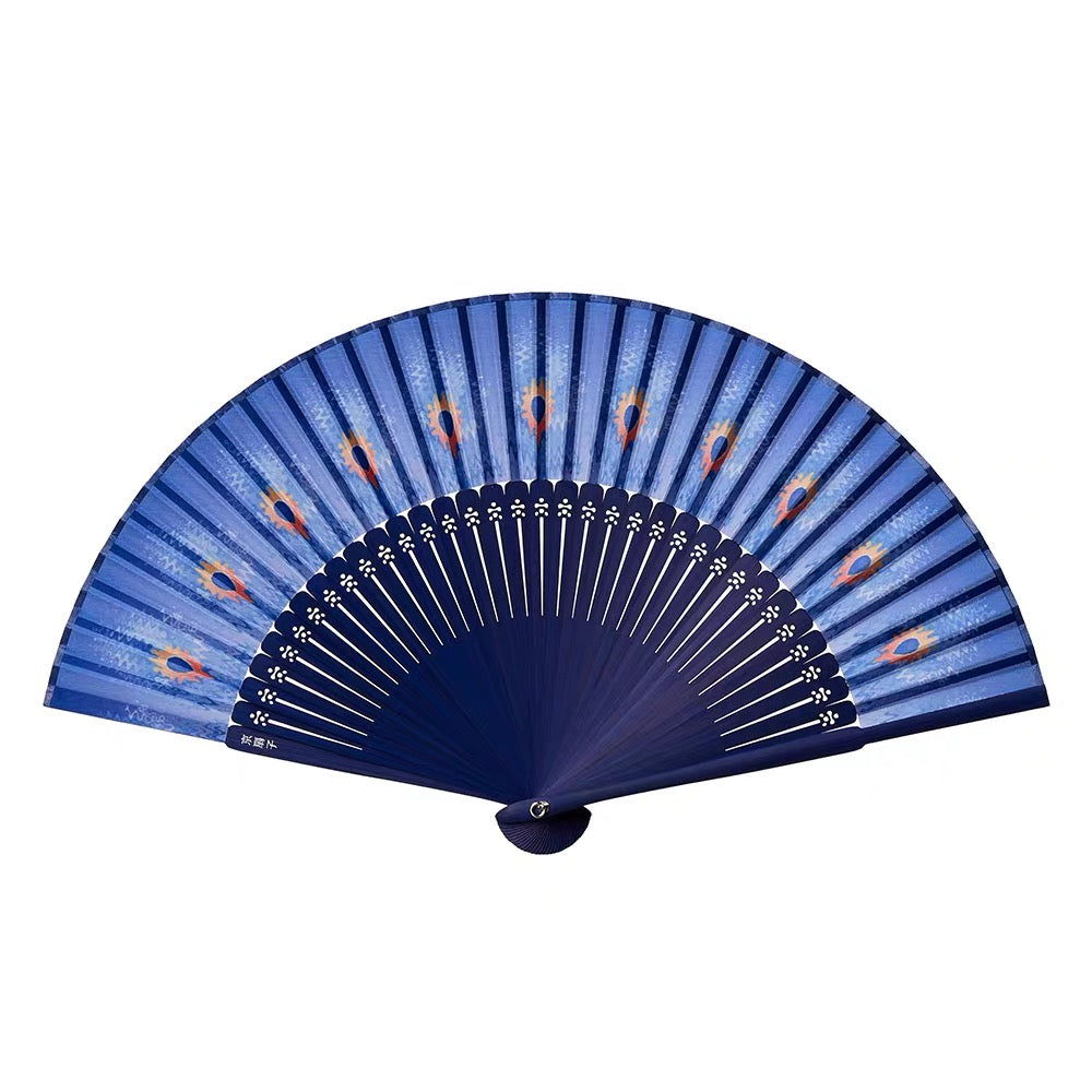 Handcrafted Silk Folding Fan – Peacock Feather Collection | Personalized Gift Edition