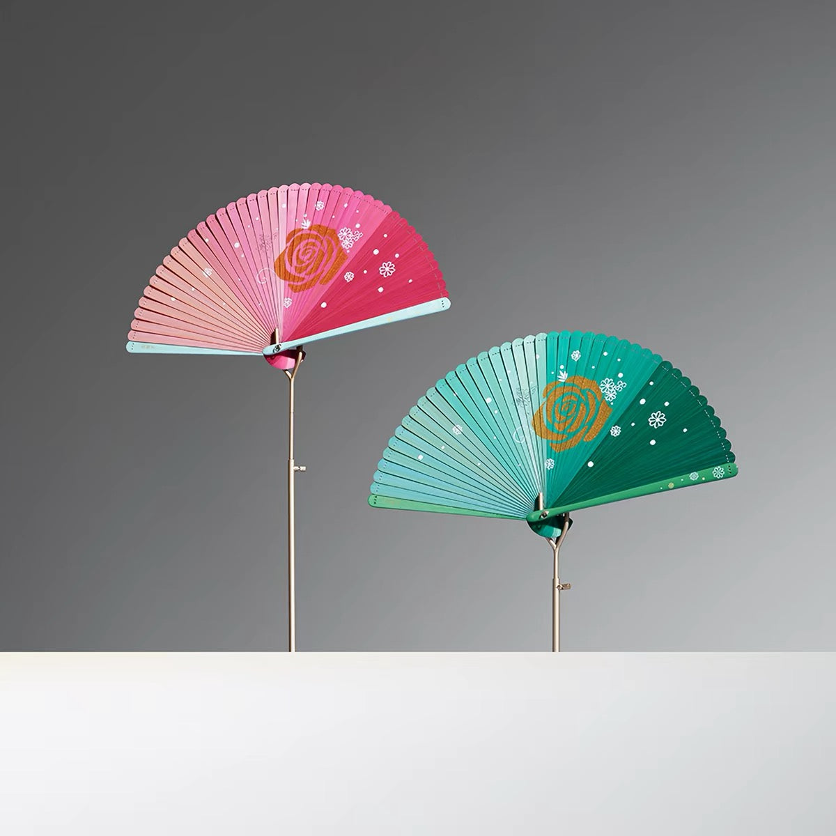 Handcrafted Rose and Snowflake Folding Fan – Lacquer-Painted Silk Fan | Personalized Gift Edition