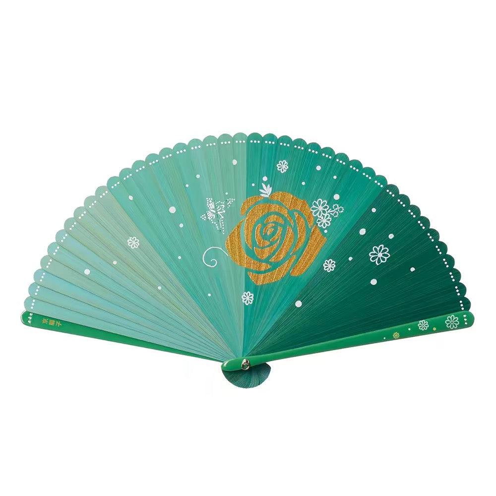Handcrafted Rose and Snowflake Folding Fan – Lacquer-Painted Silk Fan | Personalized Gift Edition