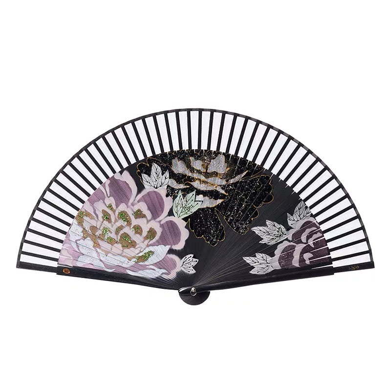 Handcrafted Three Peonies Silk Folding Fan – Lacquer-Painted Artisan Fan | Personalized Gift Edition