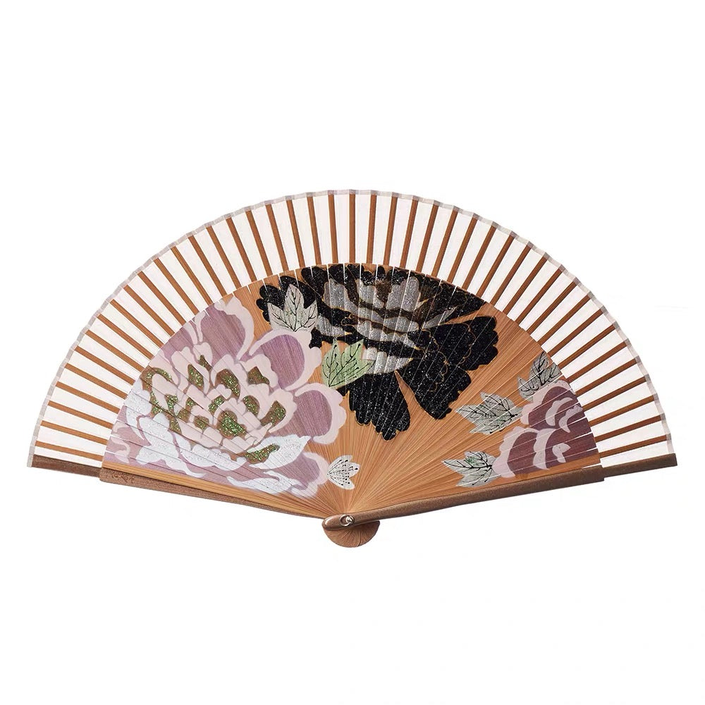 Handcrafted Three Peonies Silk Folding Fan – Lacquer-Painted Artisan Fan | Personalized Gift Edition