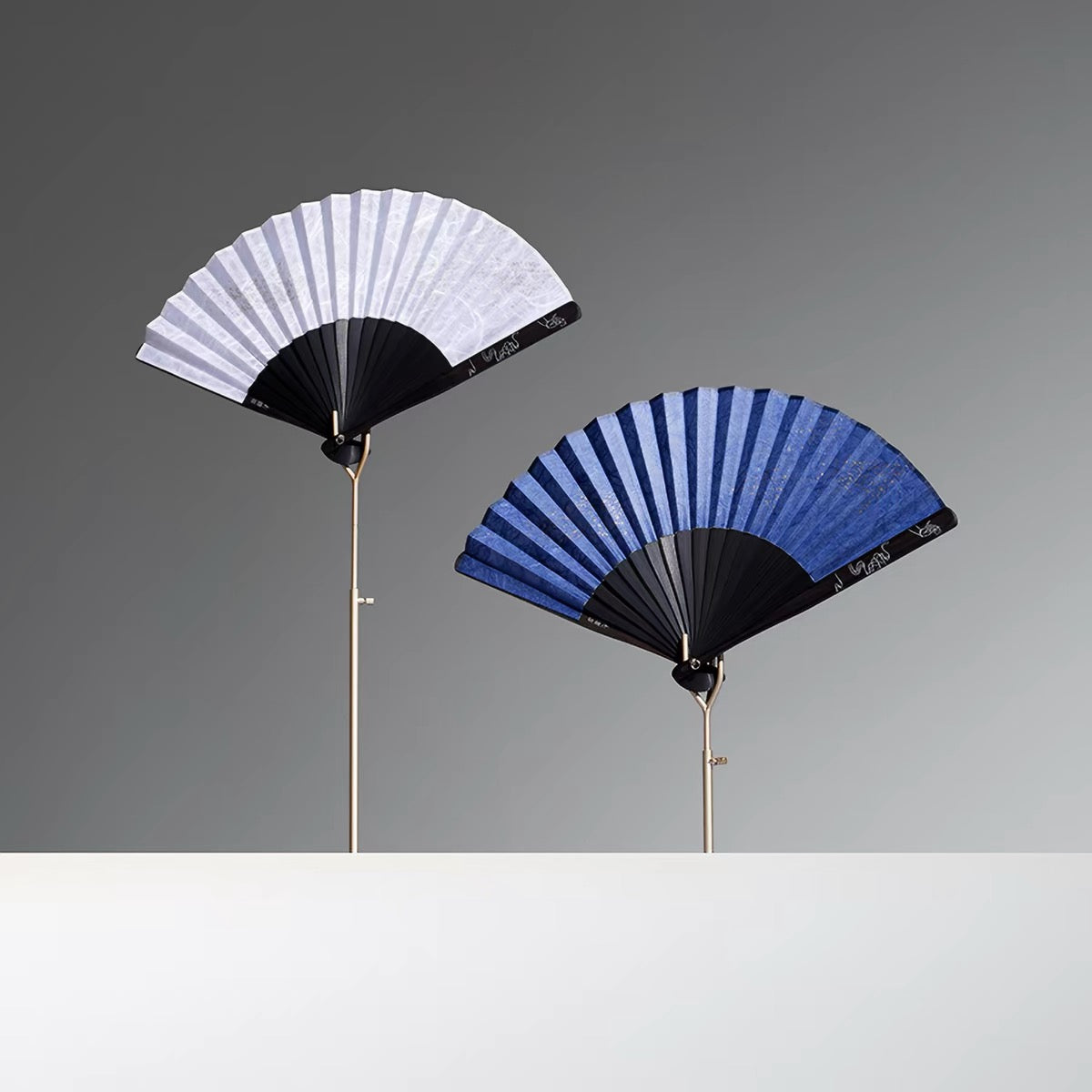 Handcrafted Ebony Folding Fan – Gilded Silk Fan with Yunlong Xuan Paper | Personalized Collector's Edition