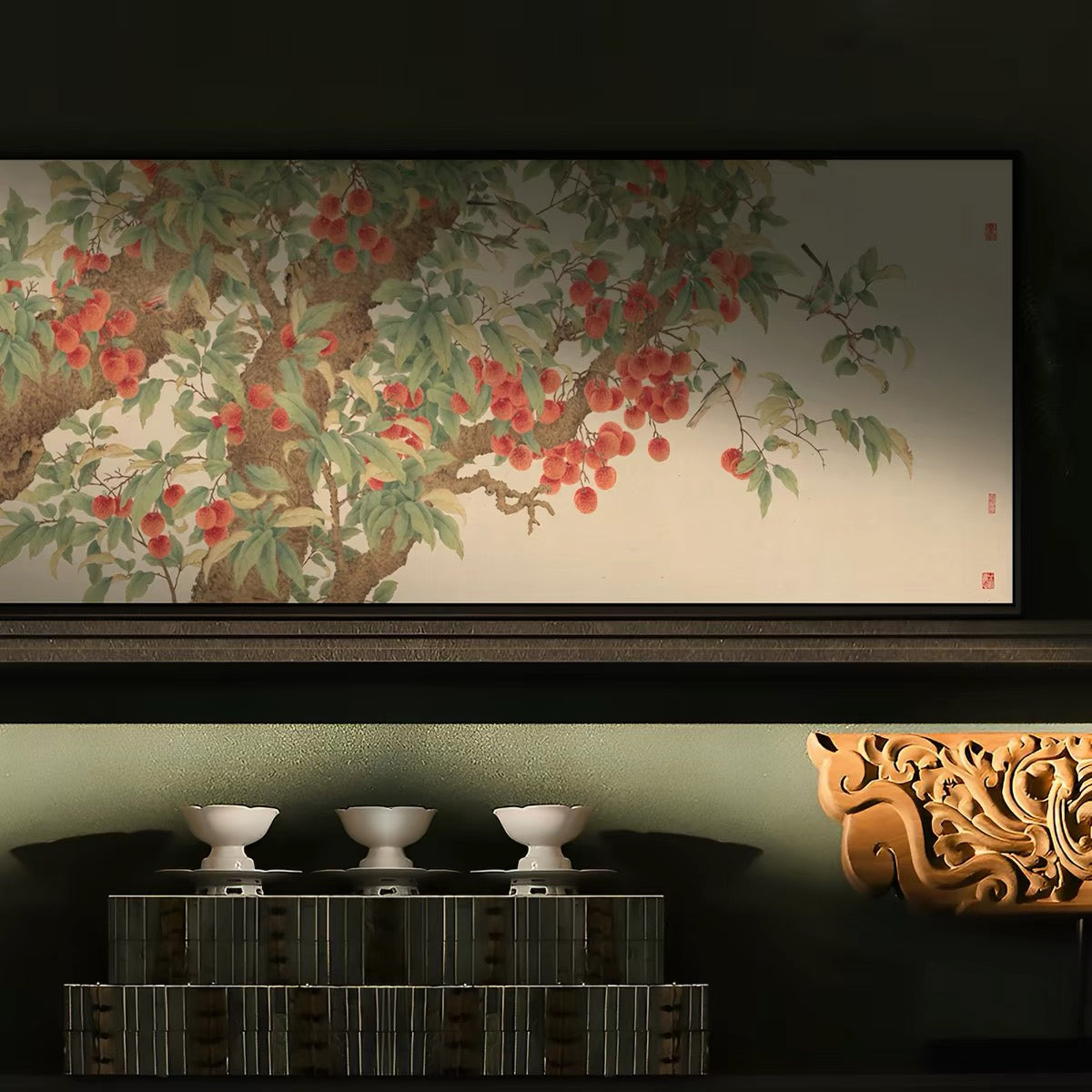 "Abundance of Lychees" Panoramic Wall Art – Museum Giclée Canvas for Luxury Interiors