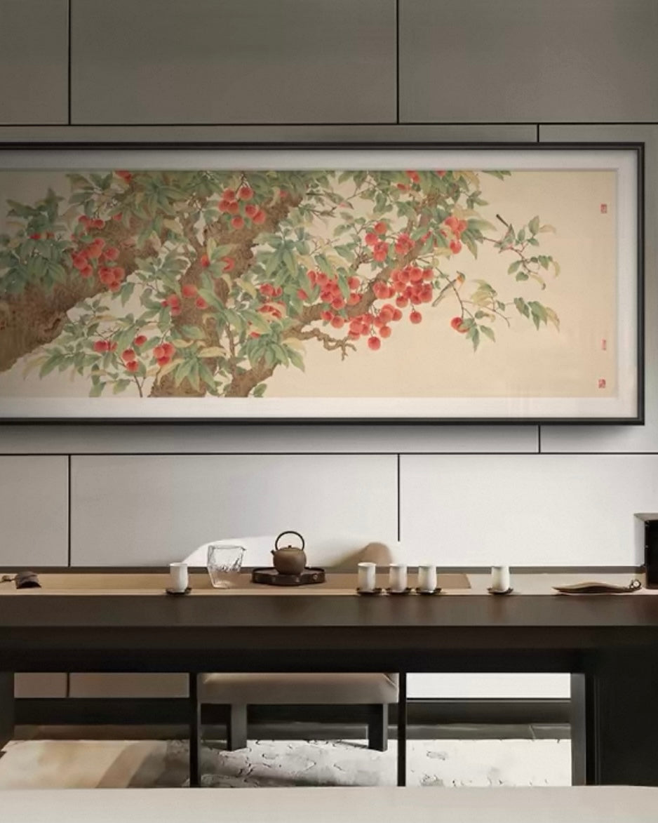 "Abundance of Lychees" Panoramic Wall Art – Museum Giclée Canvas for Luxury Interiors