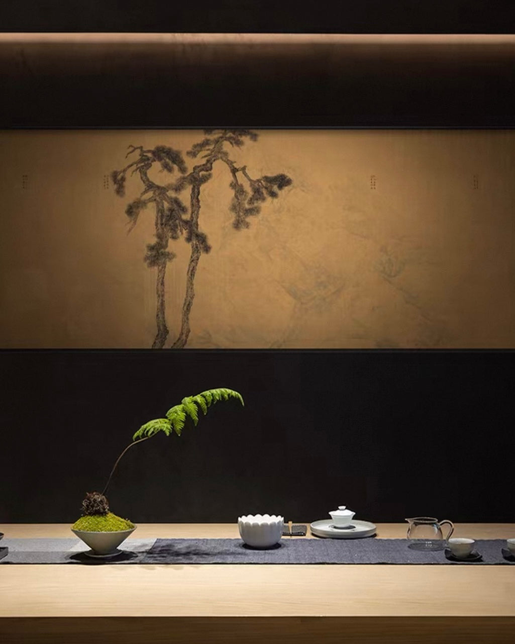 "Evergreen Serenity" Wabi-Sabi Pine Wall Art – Panoramic Zen Canvas with Premium Wood Frame