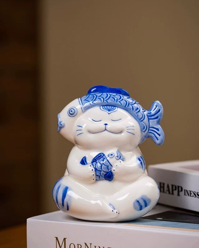 Jingdezhen Contemporary "Healing" Ceramic Cat | Cute Handcrafted Desktop Decor
