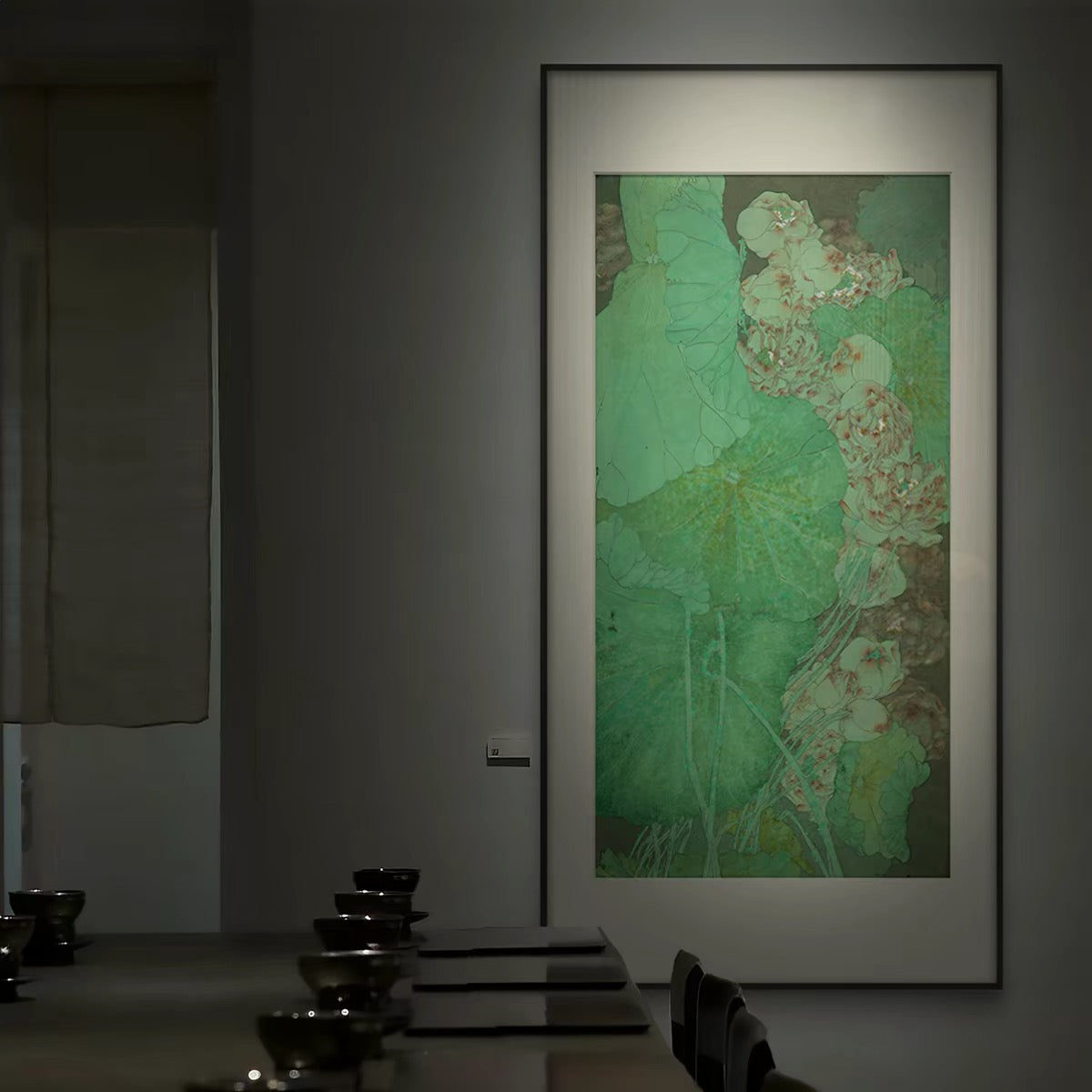 "Emerald Lotus Serenity" Wall Art – Japanese-Inspired Botanical Canvas with Premium Wood Frame