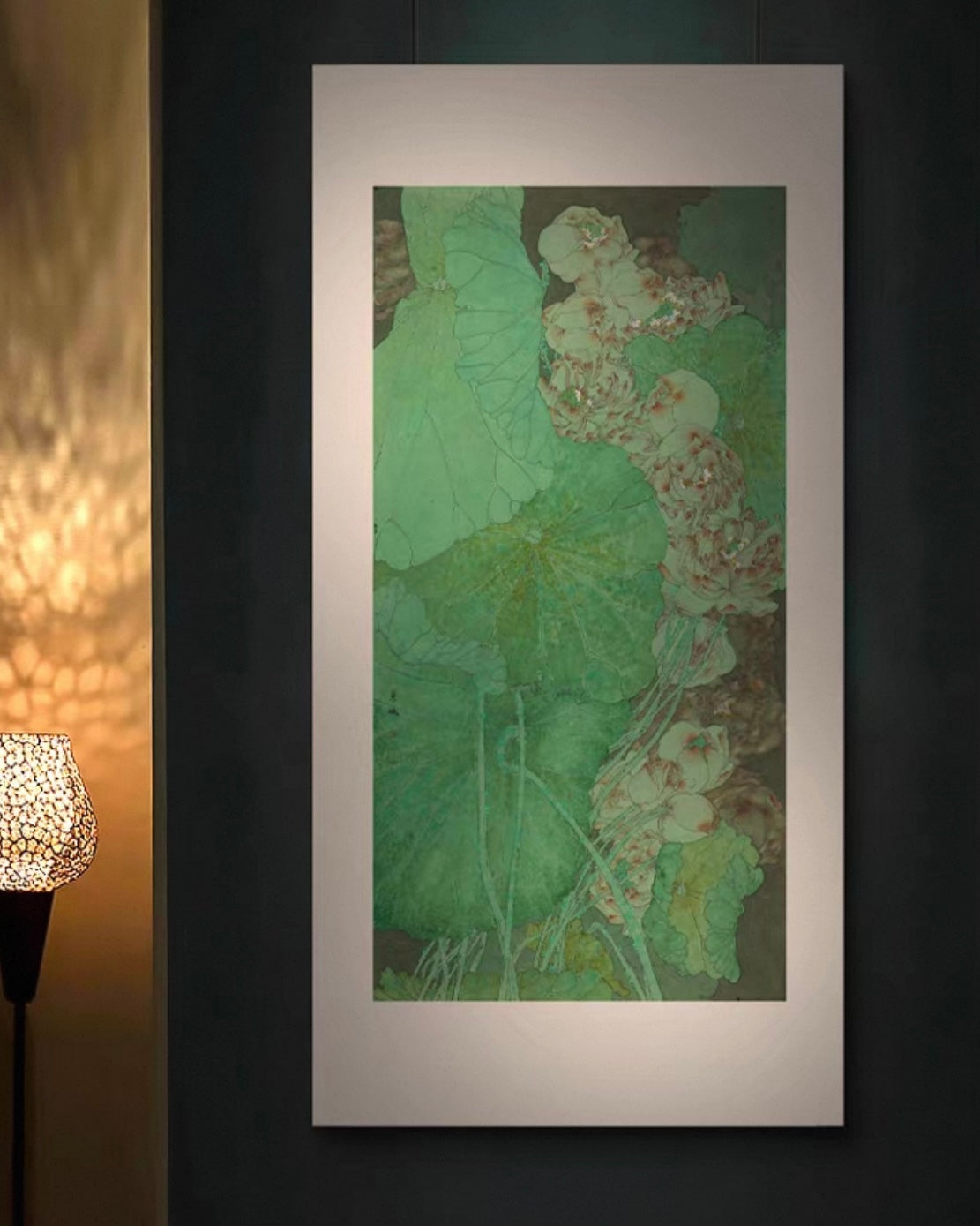 "Emerald Lotus Serenity" Wall Art – Japanese-Inspired Botanical Canvas with Premium Wood Frame