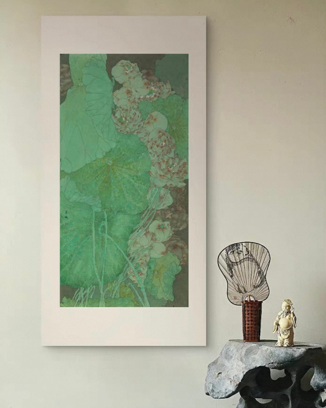 "Emerald Lotus Serenity" Wall Art – Japanese-Inspired Botanical Canvas with Premium Wood Frame