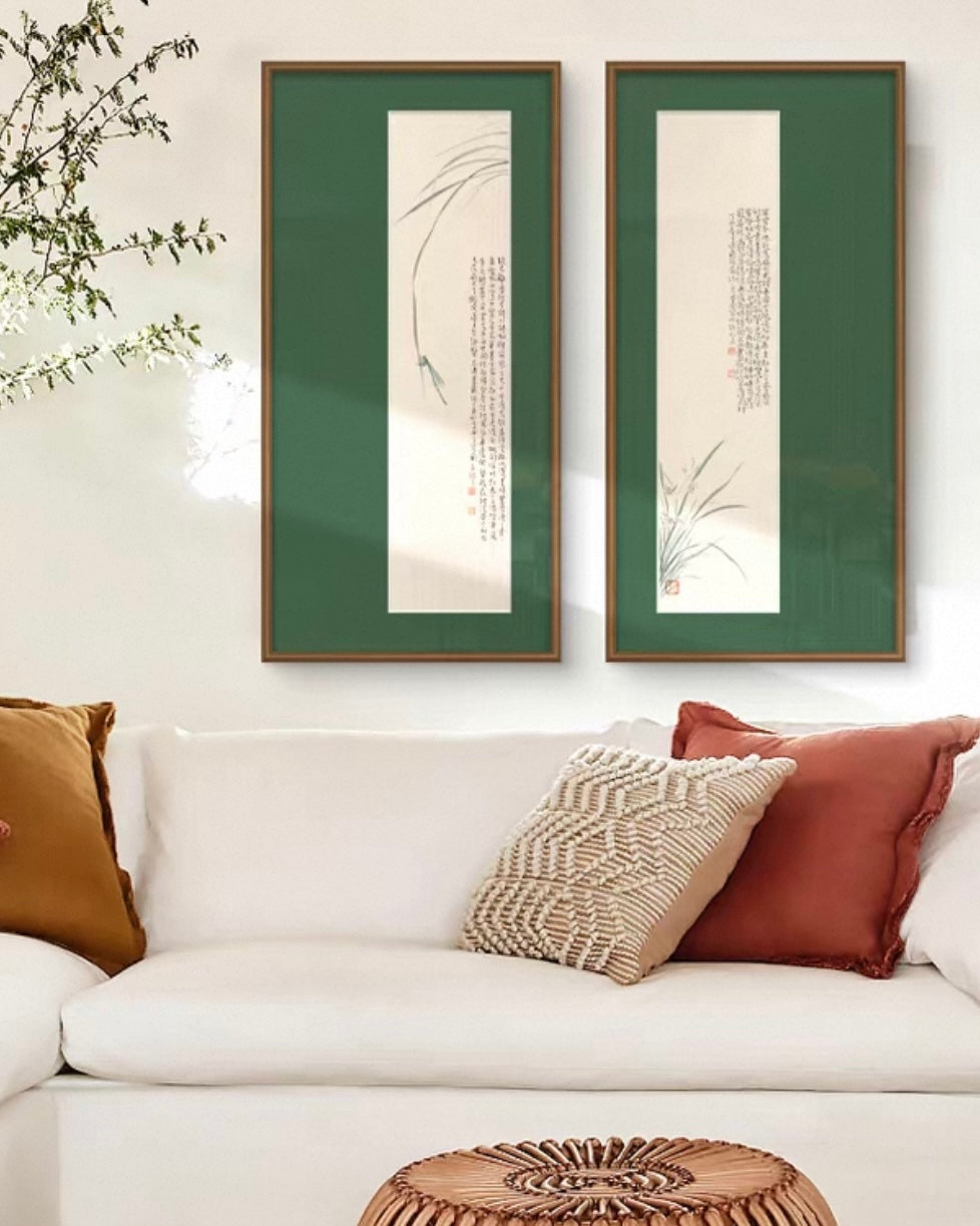"Verdant Orchid Tranquility" Wall Art – French Vintage Zen Botanical Canvas with Premium Wood Frame