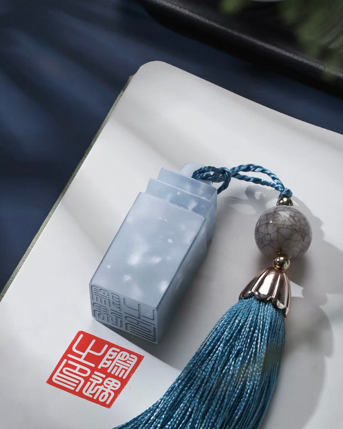 Custom Hand-Carved Sky Blue Stone Seal – Personalized Artisan Name Stamp with Premium Wooden Gift Box