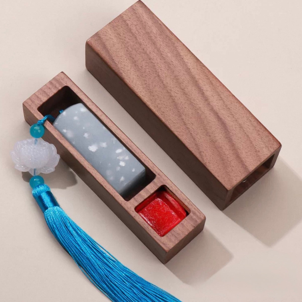 Custom Hand-Carved Sky Blue Stone Seal – Personalized Artisan Name Stamp with Premium Wooden Gift Box