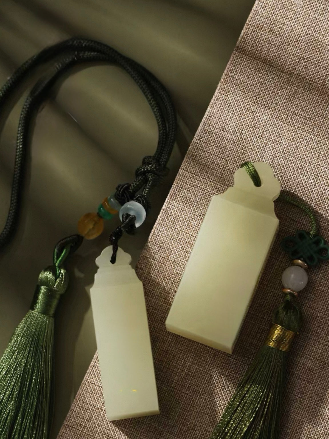 Custom Hand-Carved Green Jade Seal – Personalized Name Stamp with Cord or Tassel