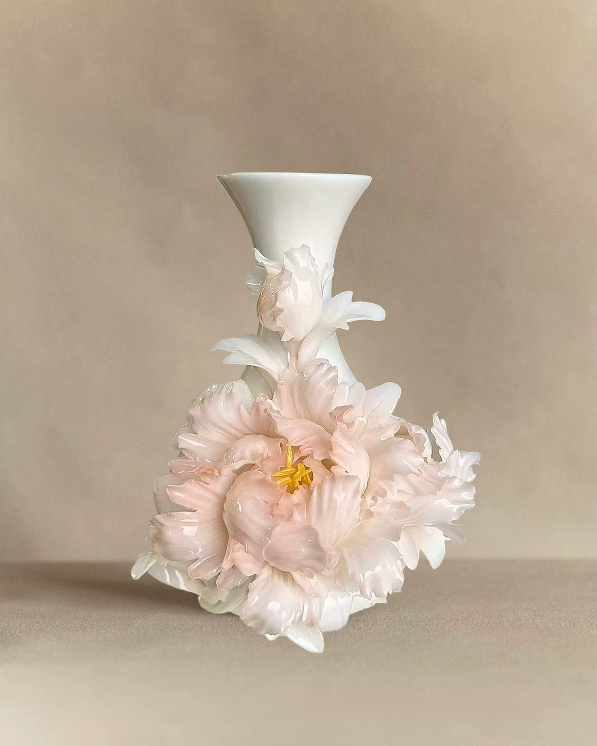 Intangible Cultural Heritage: Hand-Pinched Peony Ceramic Vase | Handcrafted Bloom