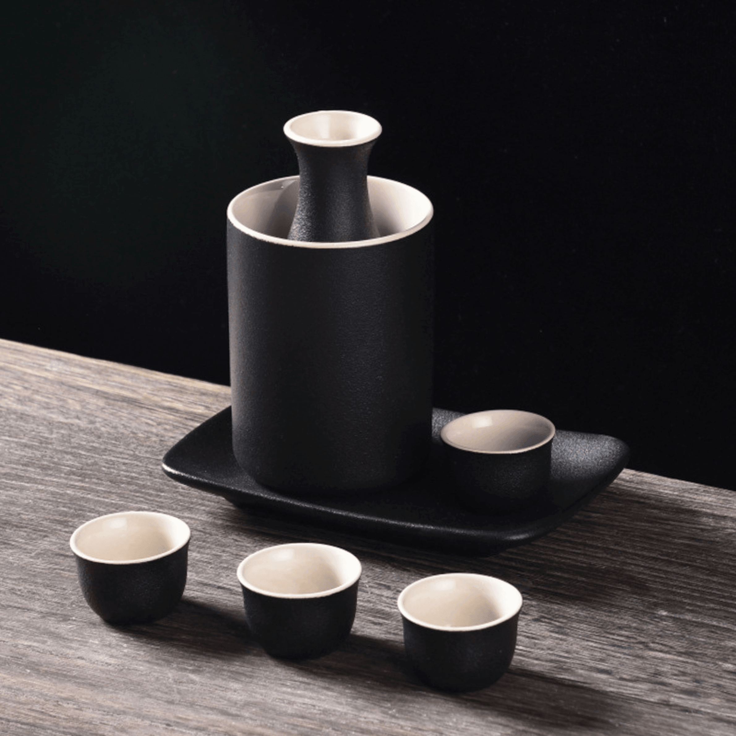 Traditional Japanese Ceramic Sake Set – Flagon, Warmer & 4 Cups