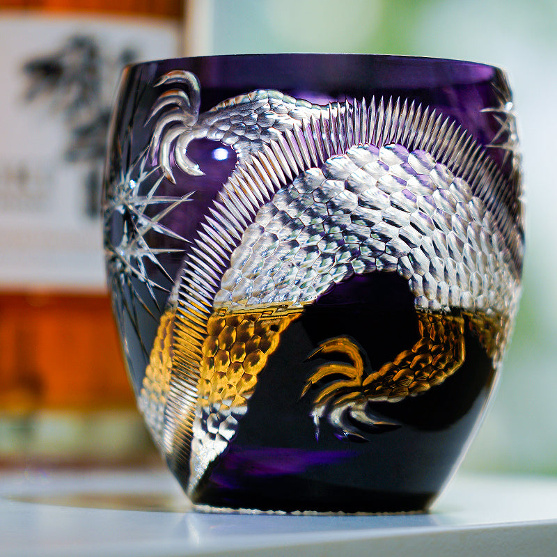 Edo Kiriko Handcrafted Majestic Dragon Whisky Glass – A Mythical Echo in Crystal