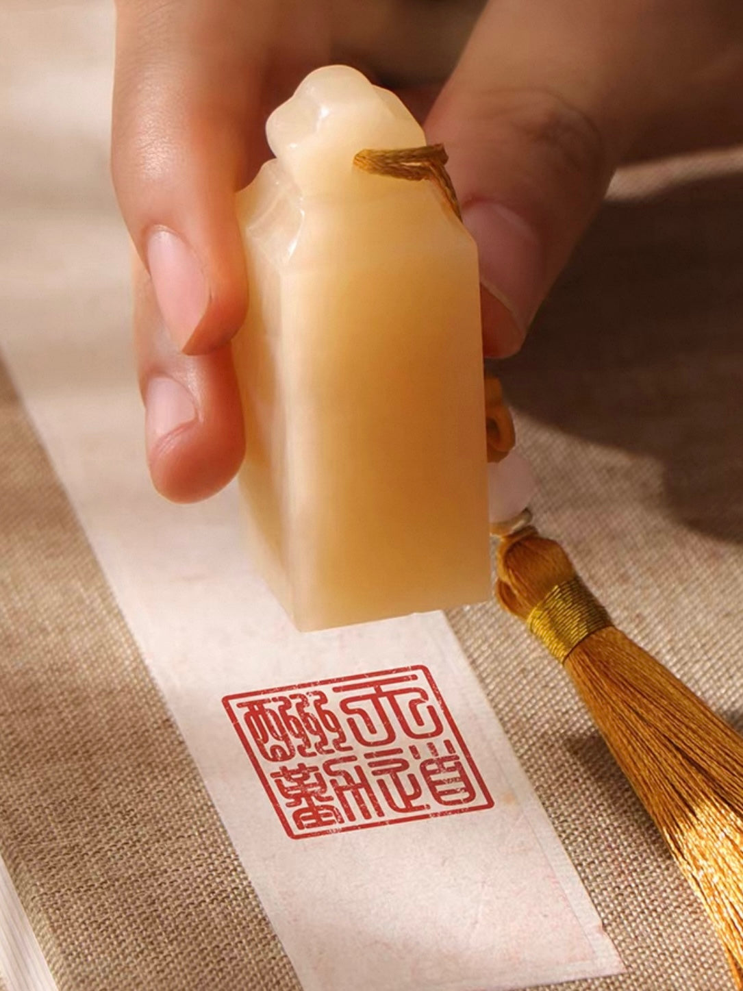 Custom Hand-Carved Yellow Jade Personal Seal – Artisan Hanko and Name Stamp