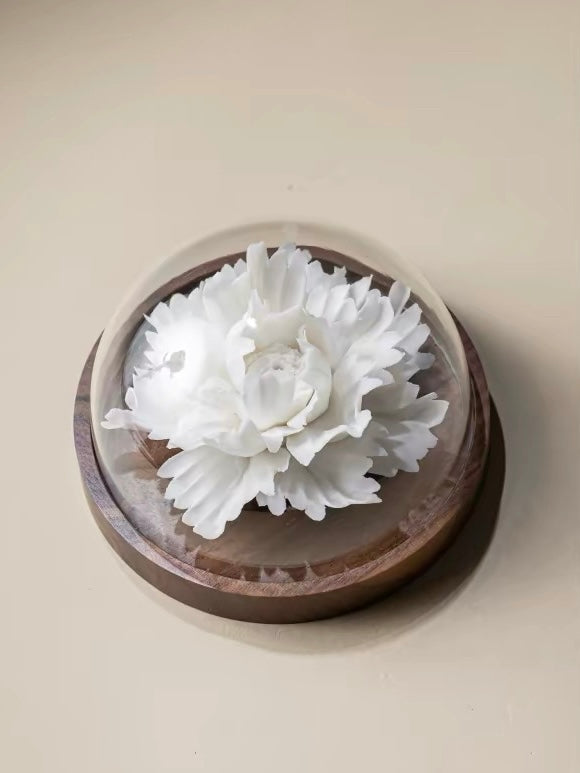 Handcrafted Jade Porcelain Peony Incense Holder – Sculpted Ceramic Flower with Optional Engraved Walnut Base