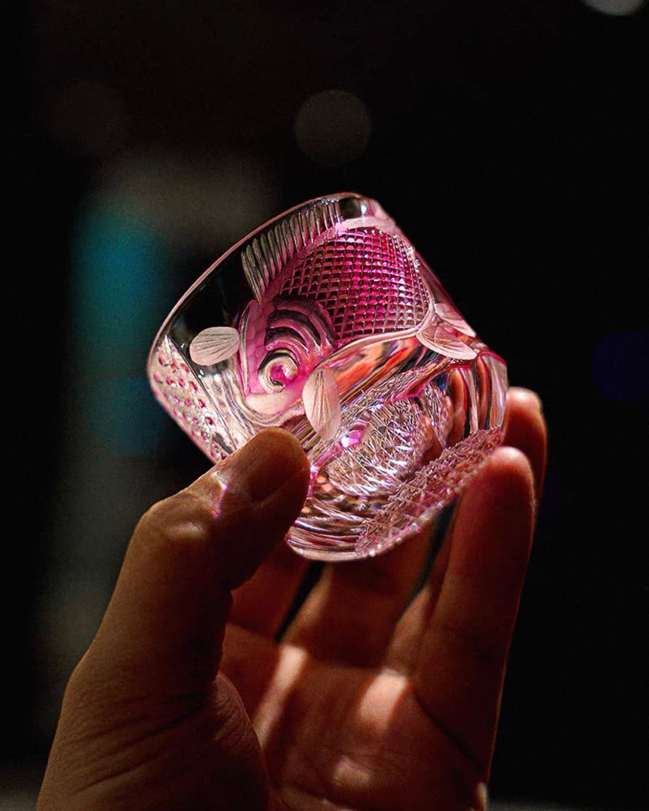 Hand-Carved Edo Kiriko "Plum Red" Crystal Spirit Glass