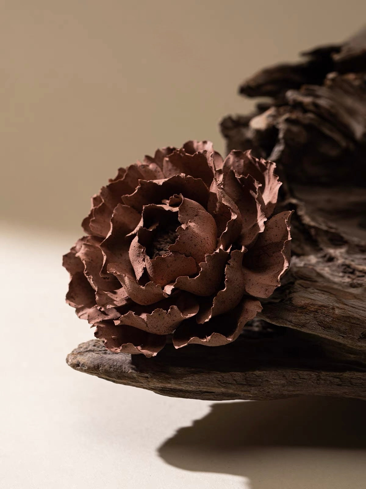 Handcrafted Crimson Blossom Ceramic Incense Holder and Aroma Diffuser – Artisan Flower Sculpture with Optional Engraved Walnut Base