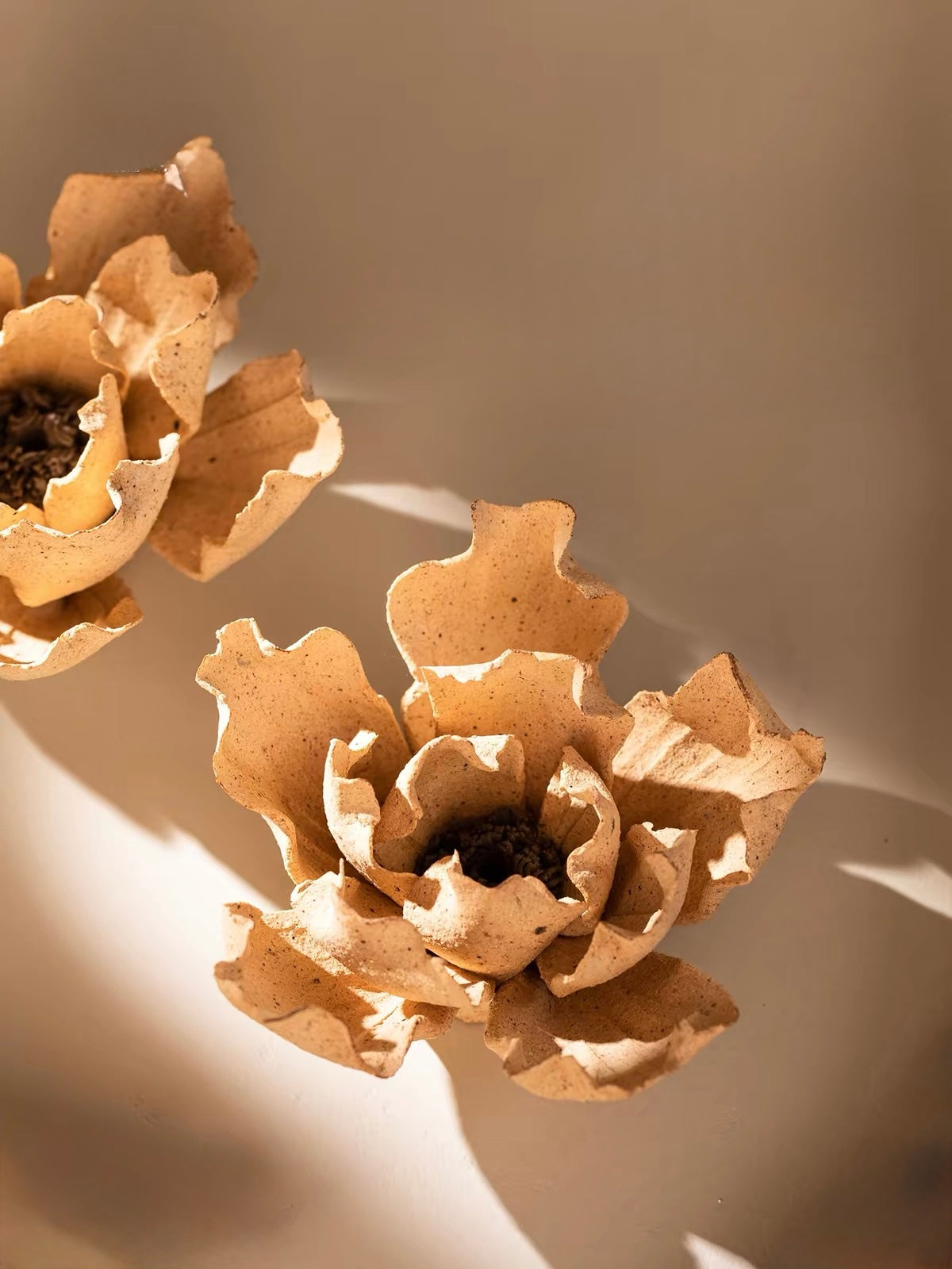 Handcrafted Wabi-Sabi Ceramic Flower Incense Holder and Aroma Diffuser – Artisan Sculpture with Optional Engraved Walnut Base