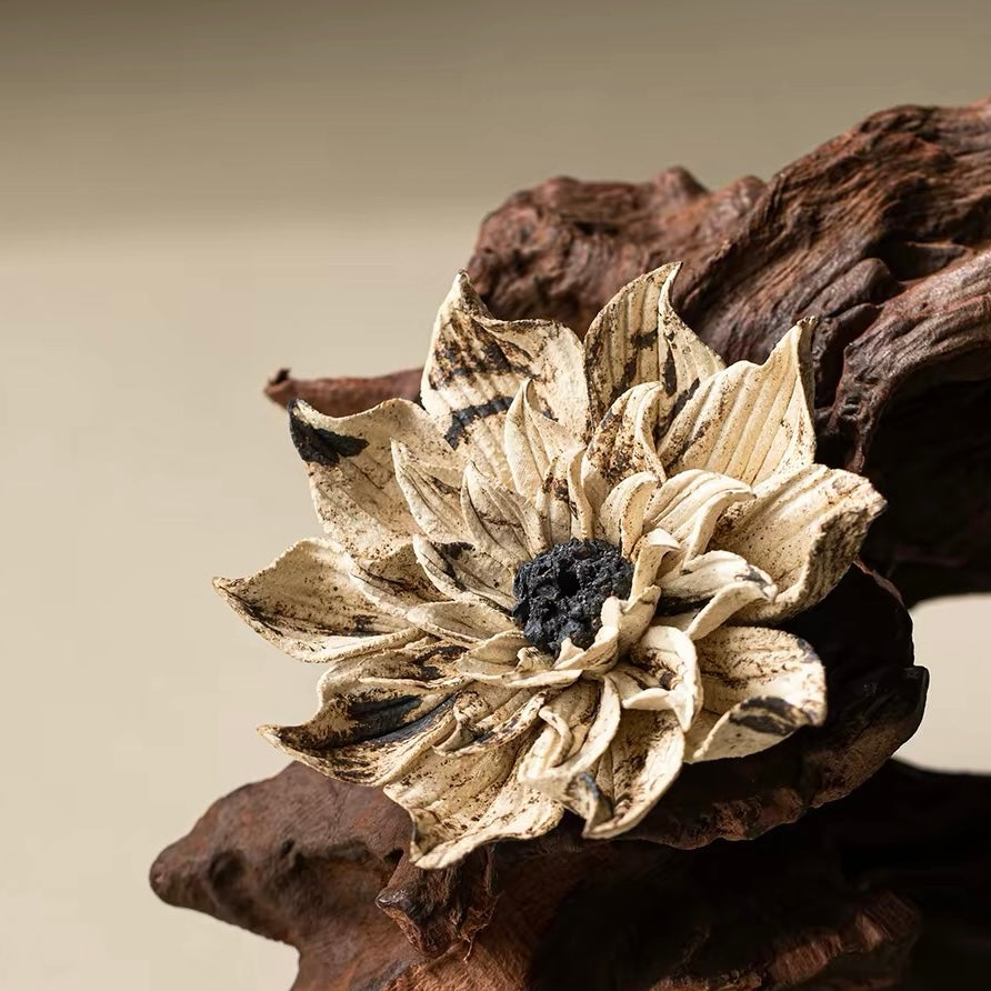 Handcrafted Lotus Ceramic Incense Holder – Artisan Floral Sculpture for Mindful Living