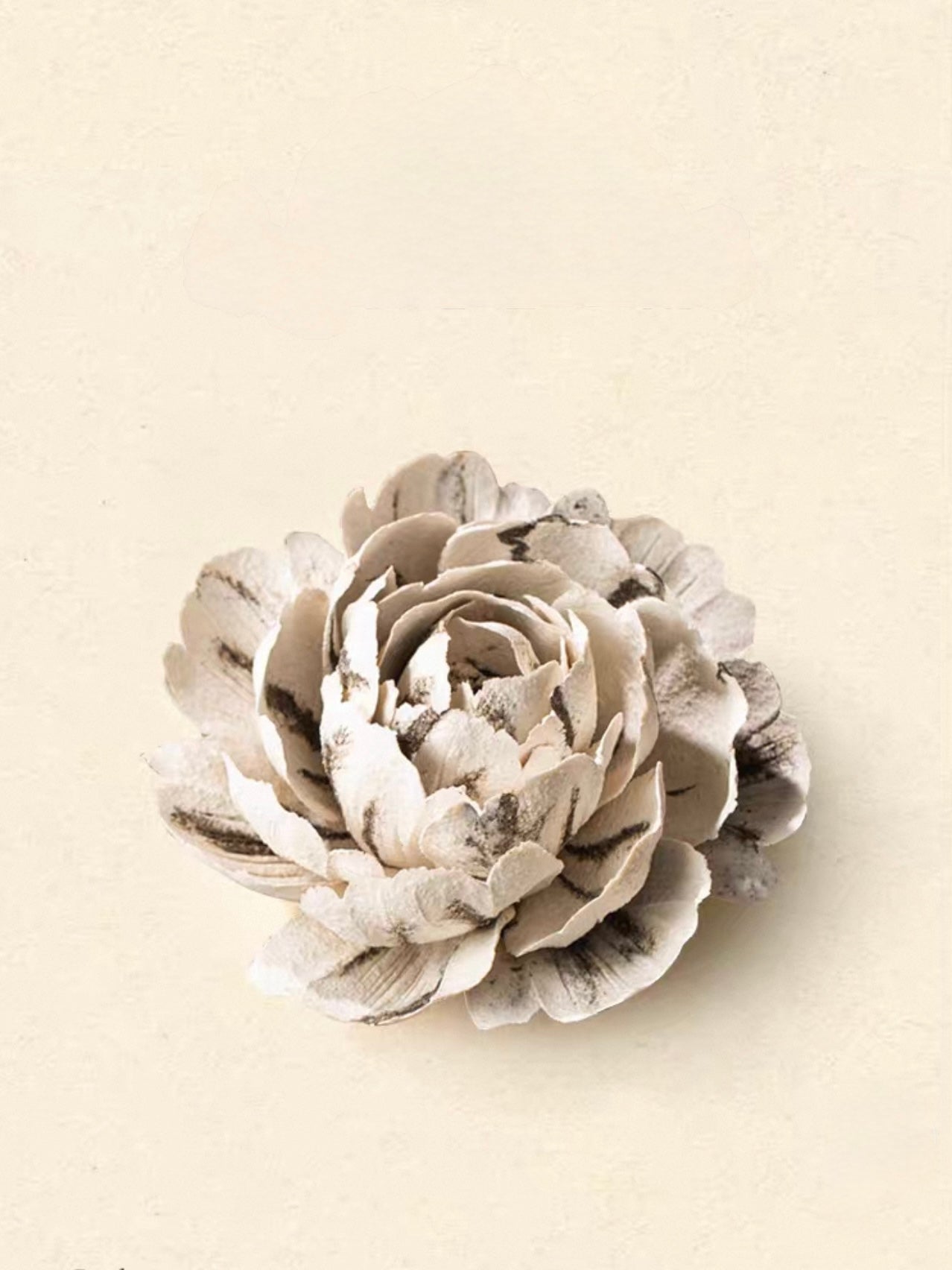 Handcrafted Peony Ceramic Incense Holder – Artisan Floral Sculpture with Walnut Base