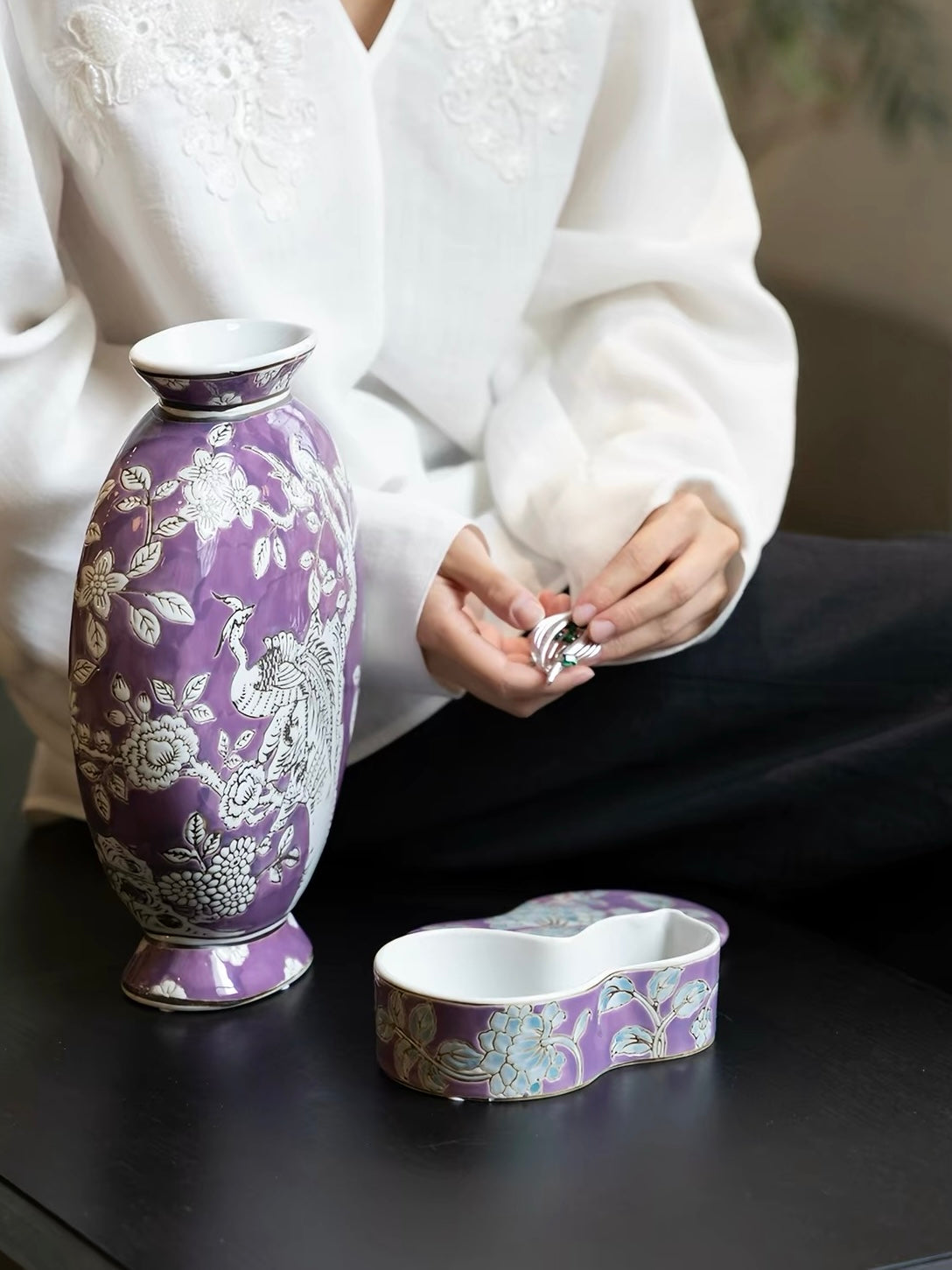 "Phoenix of Auspicious Dawn" Handcrafted Relief Ceramic Vase – Sculptural Collector's Edition