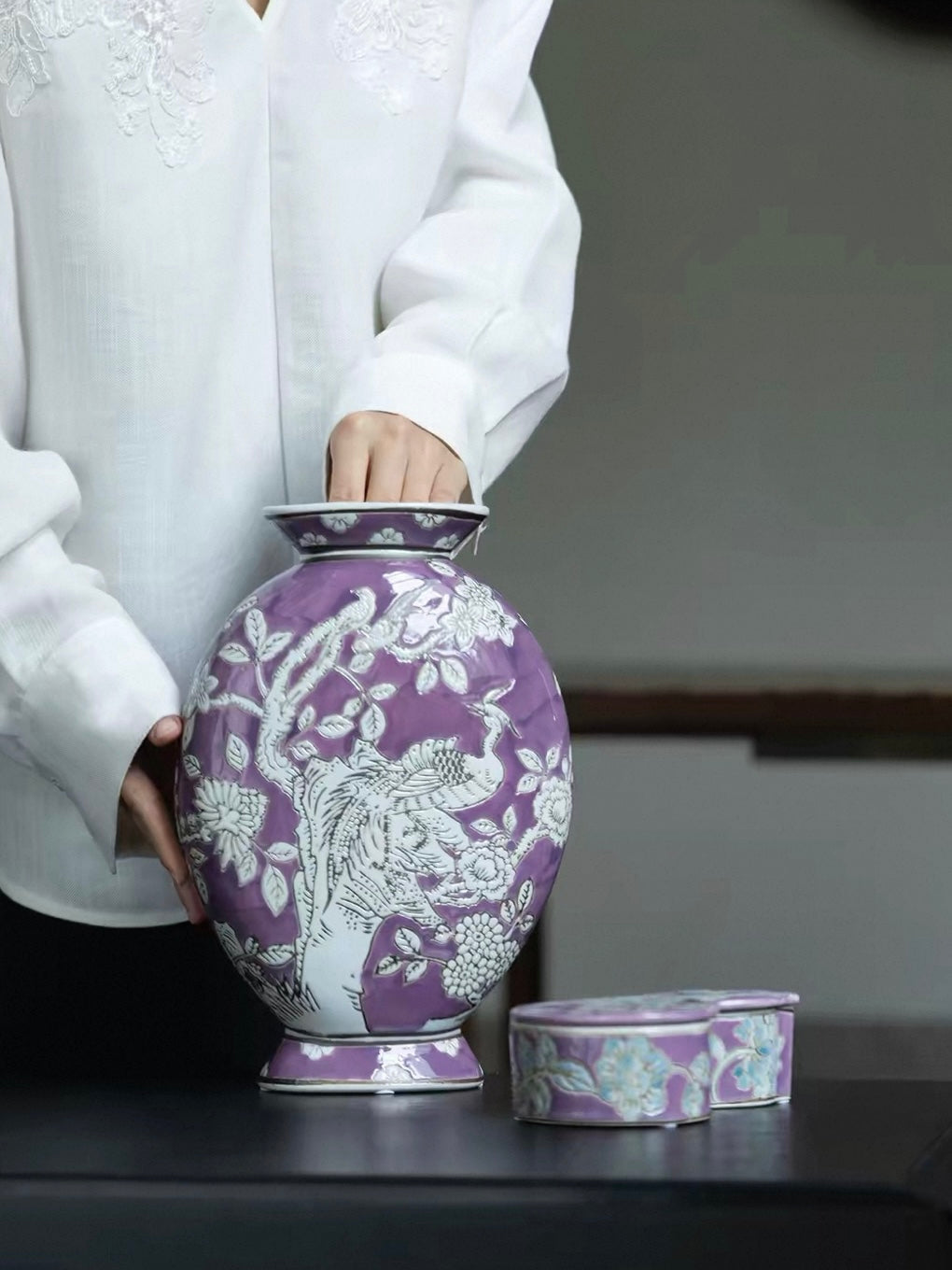 "Phoenix of Auspicious Dawn" Handcrafted Relief Ceramic Vase – Sculptural Collector's Edition