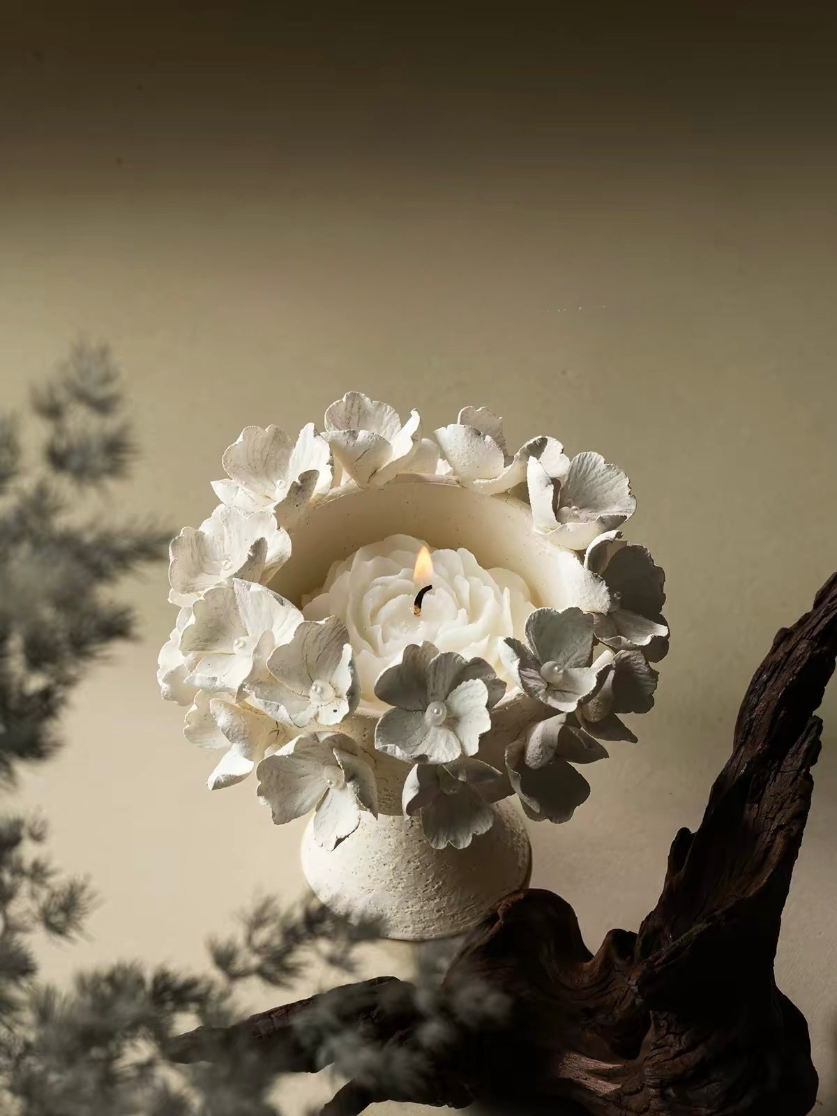Handcrafted Bloom Ceramic Candle Holder and Incense Holder – Artisan Floral Centerpiece with Brass Incense Insert