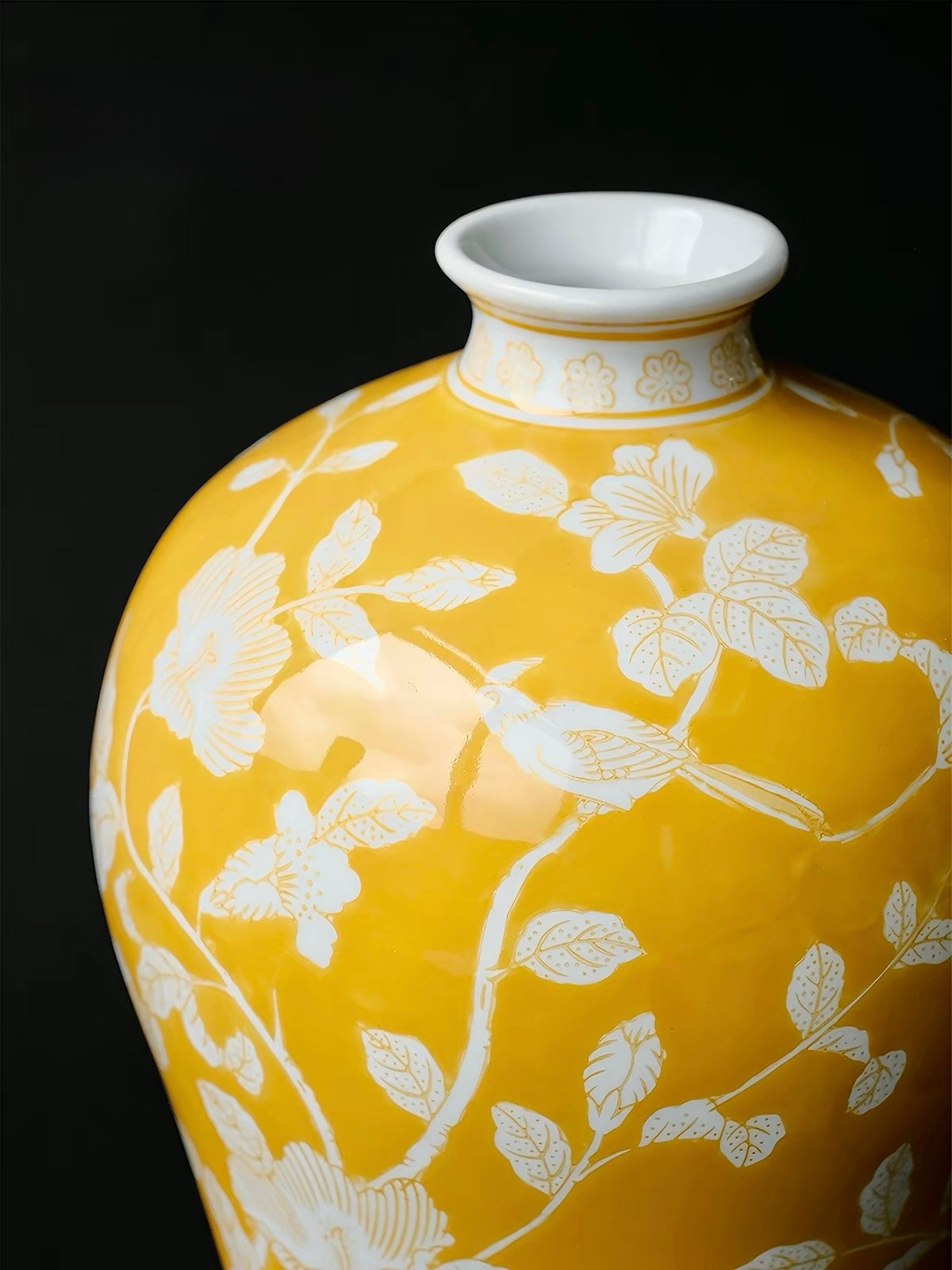 "Golden Orchid Prosperity" Handcrafted Ceramic Vase – Sculptural Floral Vessel in Imperial Yellow