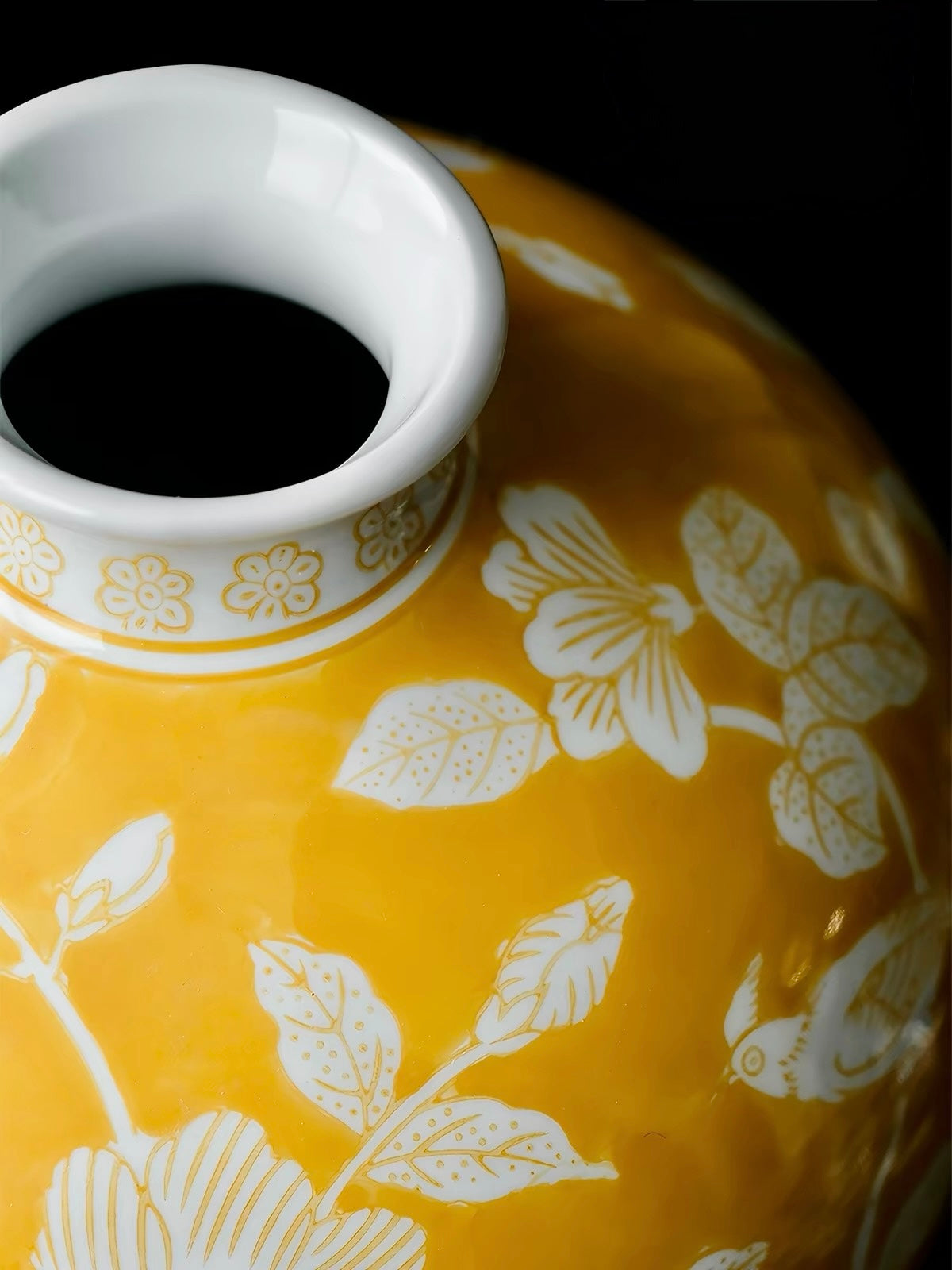 "Golden Orchid Prosperity" Handcrafted Ceramic Vase – Sculptural Floral Vessel in Imperial Yellow
