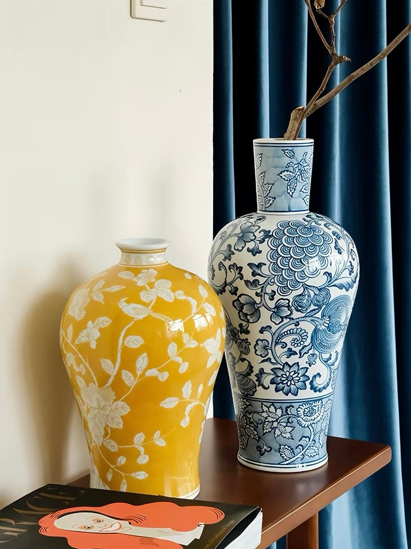 "Golden Orchid Prosperity" Handcrafted Ceramic Vase – Sculptural Floral Vessel in Imperial Yellow