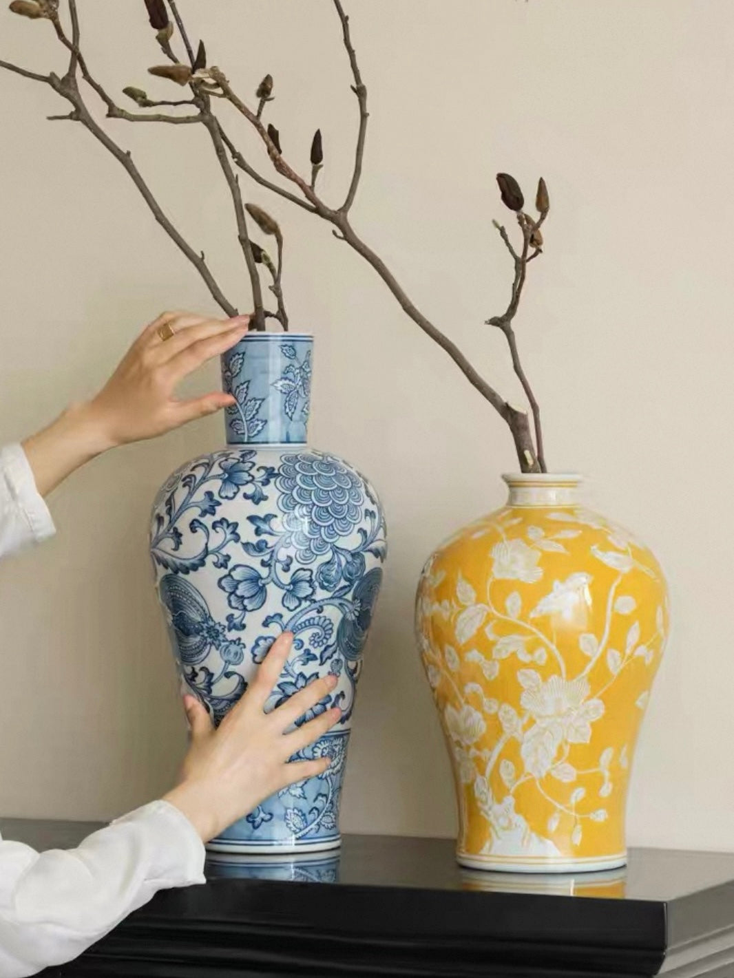 "Golden Orchid Prosperity" Handcrafted Ceramic Vase – Sculptural Floral Vessel in Imperial Yellow